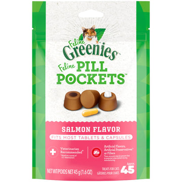 FELINE GREENIES PILL POCKETS for Cats Natural Soft Cat Treats Salmon Flavor 1.6 oz. Pack (45 Treats)