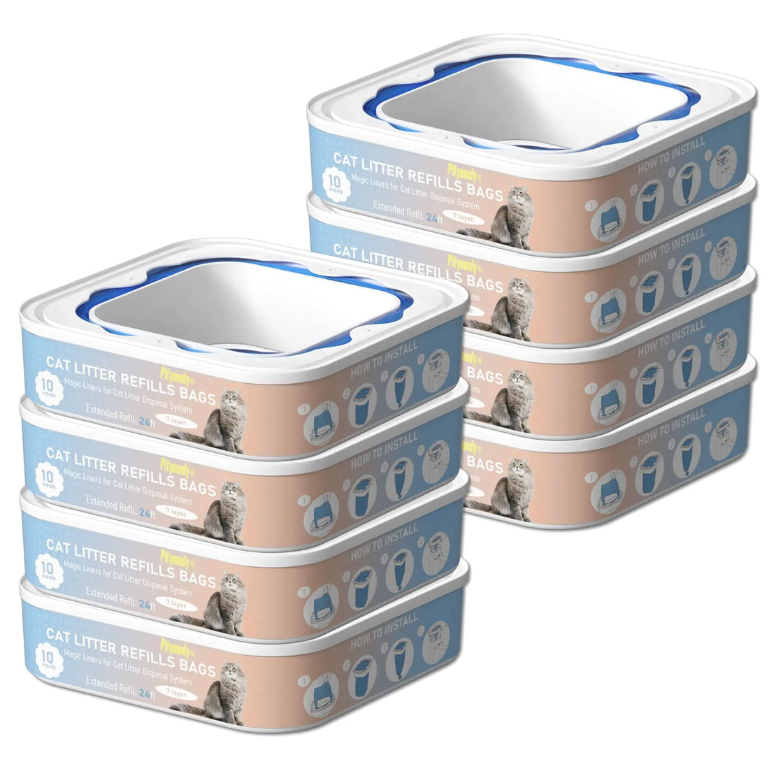 Cat Litter Refill Bags Cartridge Compatible with Litter Cat Genie Standard Plus XL+ and XL Pail Refills Odor Control Cat Litter Bags Pet Waste Bags Box Accessories Pack of 8