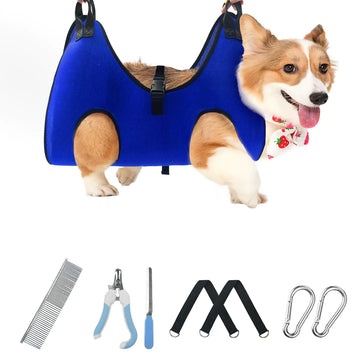 VBUY Dog Grooming Hammock Grooming Harness for Small Dogs Pet Grooming Hammock with Nail Clippers/Nail File/Comb Breathable Dog Nail Harness Hanging for Nail TrimmingEarEye Care Home Grooming Set