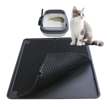 Windhunt Silicone Cat Litter Mat Urine& Waterproof Litter Mat Double Layer Litter Trapping Mat for Cat Litter Box.Cat Litter Catcher Mat .(black)