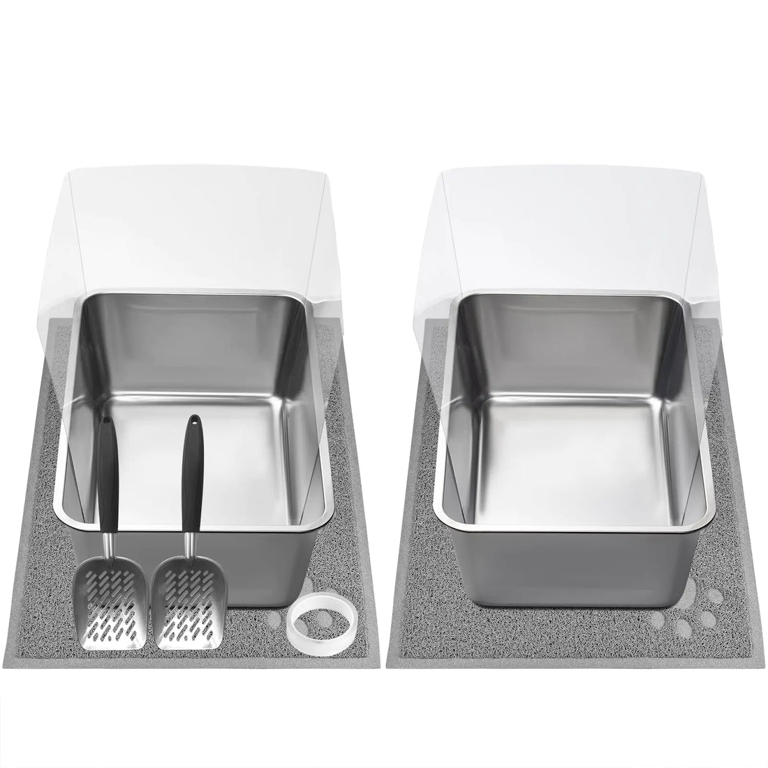2 PCS Stainless Steel Cat Litter Box Extra Large Metal Litter Box with Plastic Shields Kitty Basic Litter Pan 23.6*15.8 with Metal Litter Scoopers Litter Mat