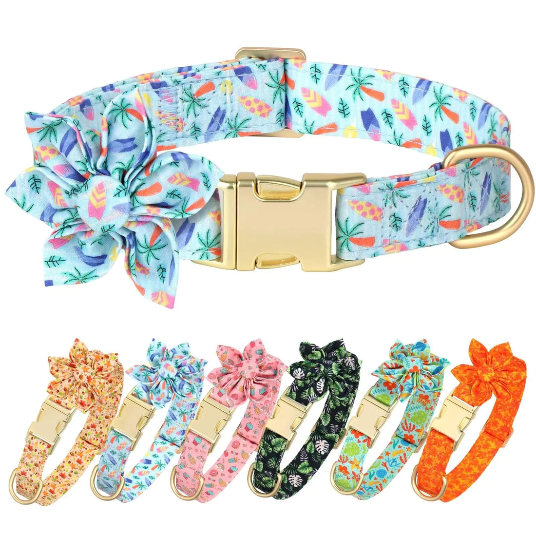 Beirui Cute Girl Dog Collars for Female Dogs Summer Dog Collar with Flower Soft Floral Pet Collars for Small Medium Large Dogs(Coconut TreeM)