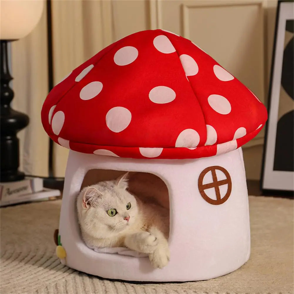 LYFJMUS Mushroom Cat Bed Chocolate Cookie Cat Beds for Indoor Cats Mushroom Cow Shape Cat Cave Bed Cat Tent with Removable & Washable Cushion Pillow Cat House Bed for Cats Small Dogs