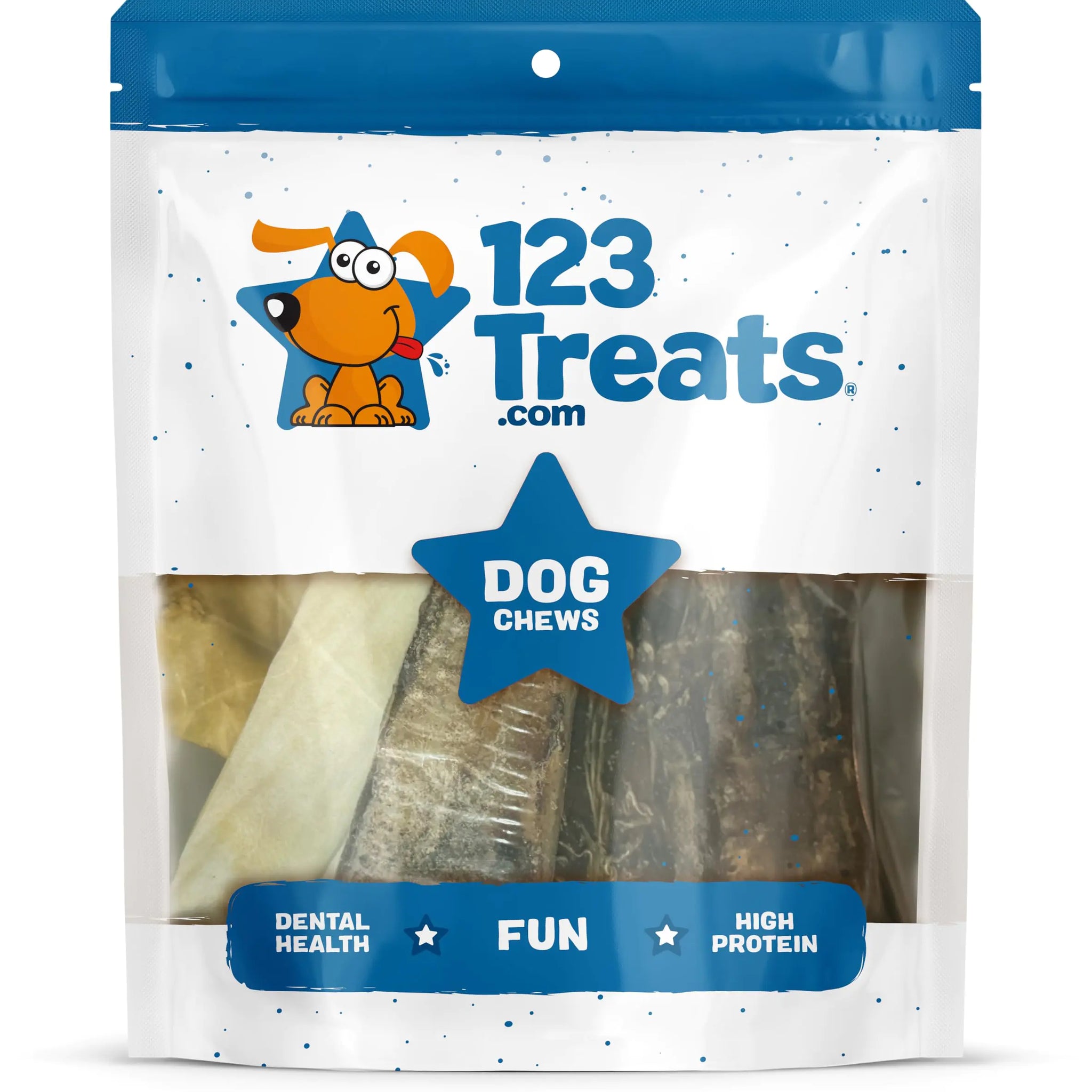 123 Treats Assorted Dog Chews – 100% Natural Lamb Beef Rawhide Pork & Chicken Jerky Mixed Dog Chews Variety Pack Long Lasting Chews Mix Treats for Dogs (8 oz Bag)
