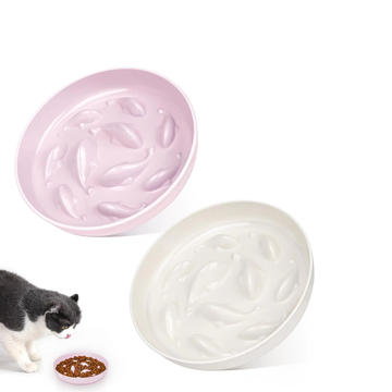 2PCS Slow Feeder Cat Bowl Cat Food Bowl with Fish Pool Design