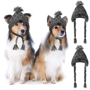 Cozy Pom-Pom Dog Beanie 2-Pack with Ear Holes