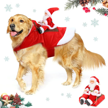 Lewondr Dog Christmas Costume Santa Claus Riding on Dog Apparel Party Dressing Up Clothing for Pet Christmas Riding Outfit for Dogs Hoodie Coat Clothes Xmas Costumes XX-Large Size Red