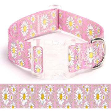 Serijoars Girl Dog Collars with Daisy Patterns Cute Dog Collar for Female Dogs Adjustable Soft Durable Pet Collars for XS Small Medium Large Dogs (Pink XS)