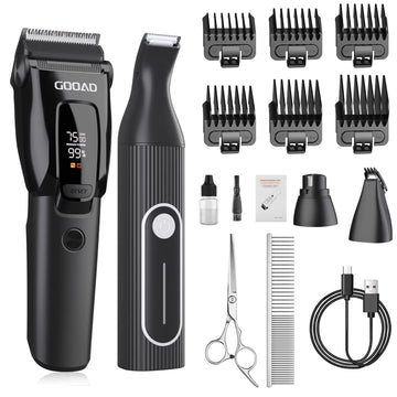 Gooad Dog Grooming Clippers for Thick Coats 3-Speed Professional Cordless Quiet Dog Clippers for Grooming with Metal Blades and Pet Hair Clippers for Dogs Paws Low Noise Pet Grooming Kit
