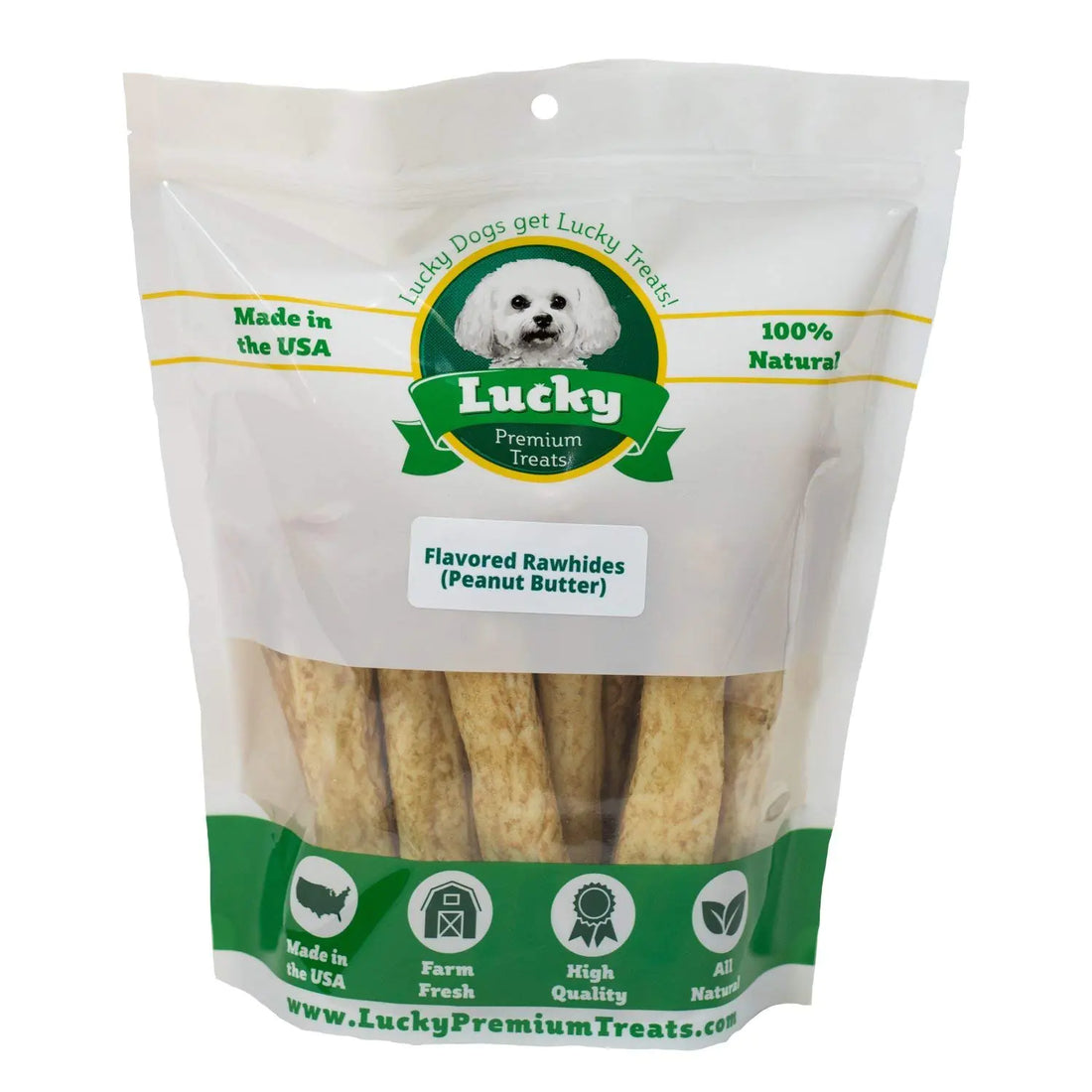 Lucky Premium Treats Peanut Butter Basted Rawhide – All-Natural Rawhide and Peanut Butter Dog Treats for Medium Dogs Gluten Free Premium Medium Dog Treats (7 Chews)