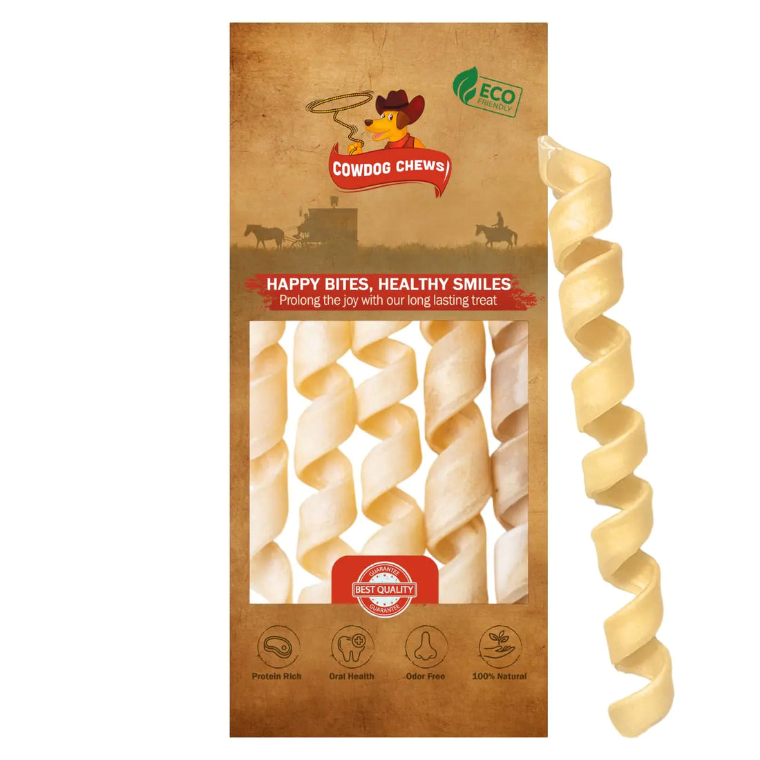 Cowdog Chews Natural Large Collagen Springs Dog Treats 10-13" (5 Pack)- Long-Lasting Alternative to Rawhide & Bully Sticks Great for Teething and Aggressive Chewers.