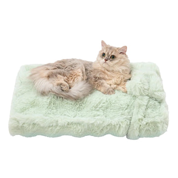Jiupety Cat Beds for Indoor Cats Calming Pet Beds Mattress with Pillow for Crate Anti-Slip Comfy Pet Sleeping Mat. for Cat and Puppies Up to 10 Lbs S(12"*18"*1.5") Green.