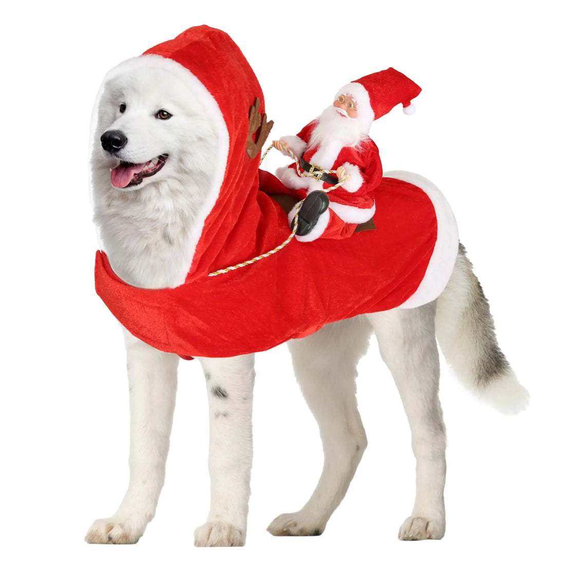 Dog Christmas Outfit Large Dogs Santa Riding Costume Xmas Clothes for Pet Gifts Warm Dog Winter Coat Sweater Costumes with Reindeer Hat