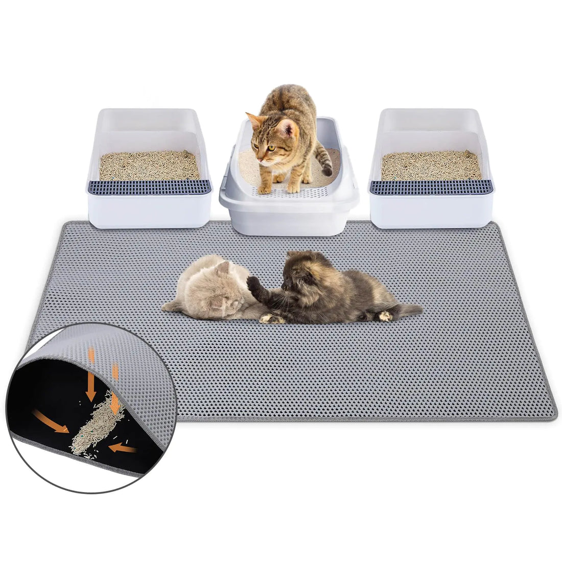 Unicorn Catcher Cat Litter Mat Double Layer Litter Mat Non-Slip Litter Box Mat Waterproof and Urine-Proof Cat Litter Mat Litter Trapping Mat Grey Kitty Litter Mat Easy to Clean 46x27in