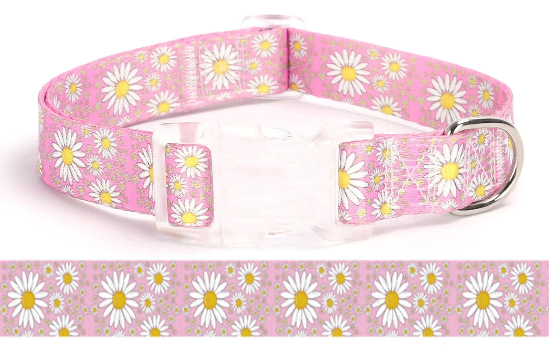 Serijoars Girl Dog Collars with Daisy Patterns Cute Dog Collar for Female Dogs Adjustable Soft Durable Pet Collars for XS Small Medium Large Dogs (Pink XS)