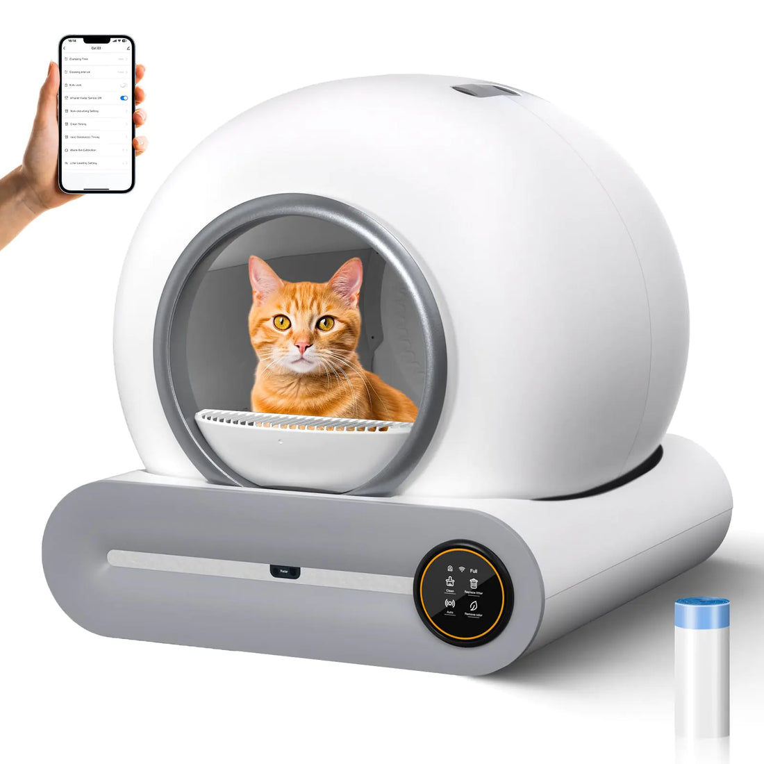 Automatic Cat Litter Box 65L/9L Large Self Cleaning Cat Litter Box for Multiple Cats White Cat Litter Box with Remote App Control via WiFi Connection Quality Scooping-Free Cat Accessories