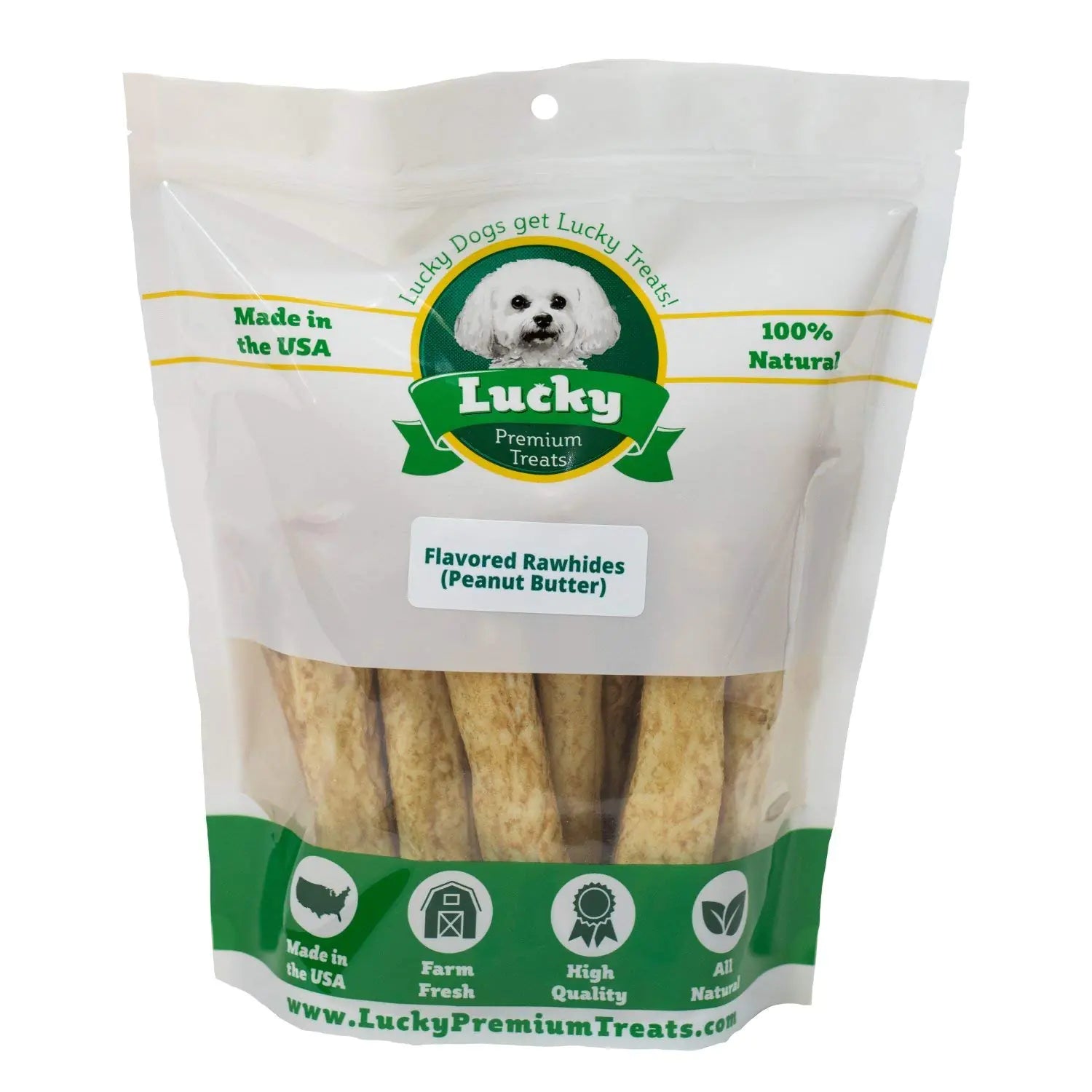 Lucky Premium Treats Peanut Butter Basted Rawhide – All-Natural Rawhide and Peanut Butter Dog Treats for Medium Dogs Gluten Free Premium Medium Dog Treats (7 Chews)
