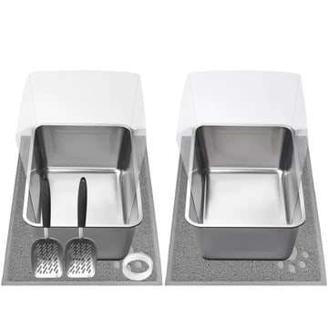 2 PCS Stainless Steel Cat Litter Box Extra Large Metal Litter Box with Plastic Shields Kitty Basic Litter Pan 23.6*15.8 with Metal Litter Scoopers Litter Mat